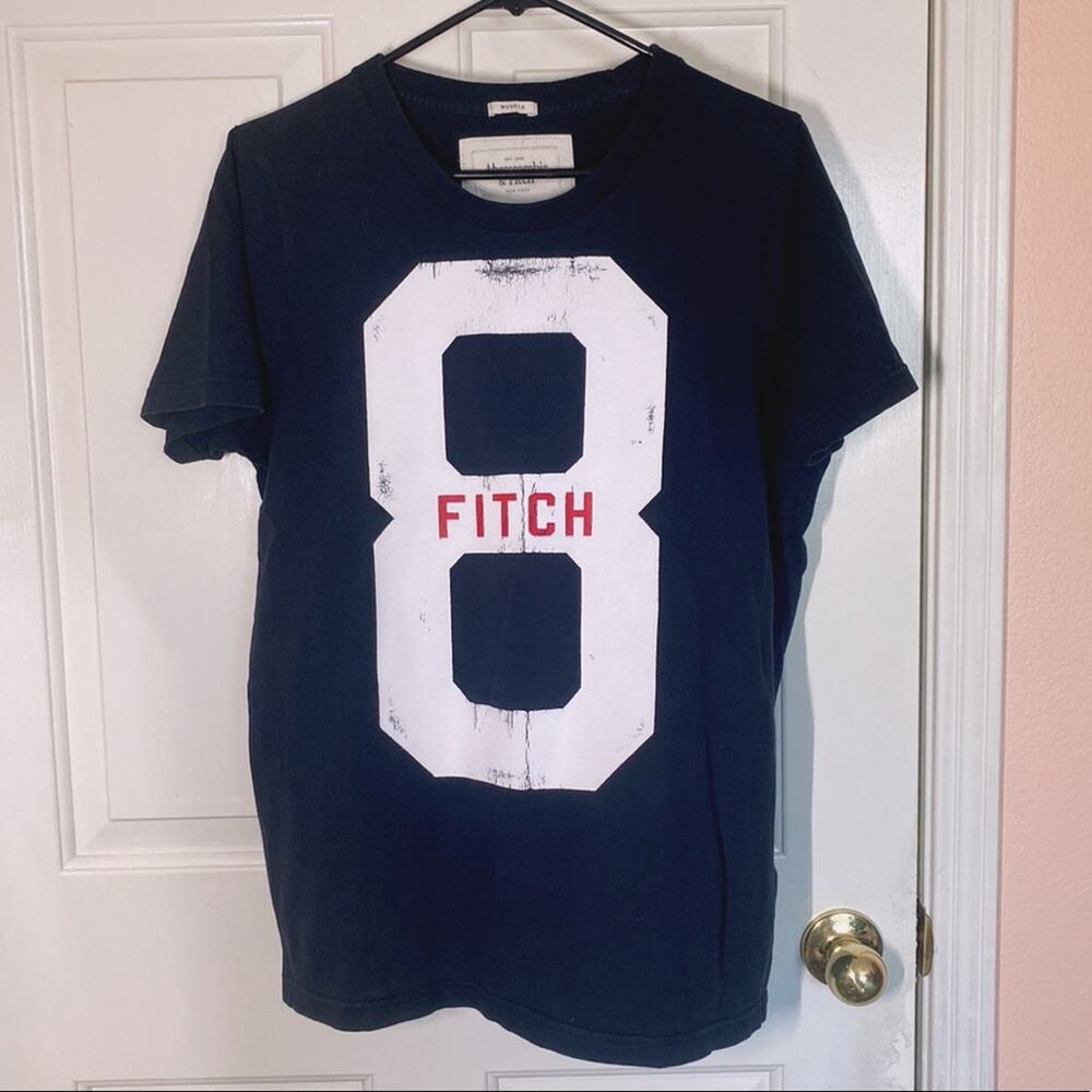 Abercrombie & Fitch Black Distressed Style Top Crew Neck with Short Sleeves | XL